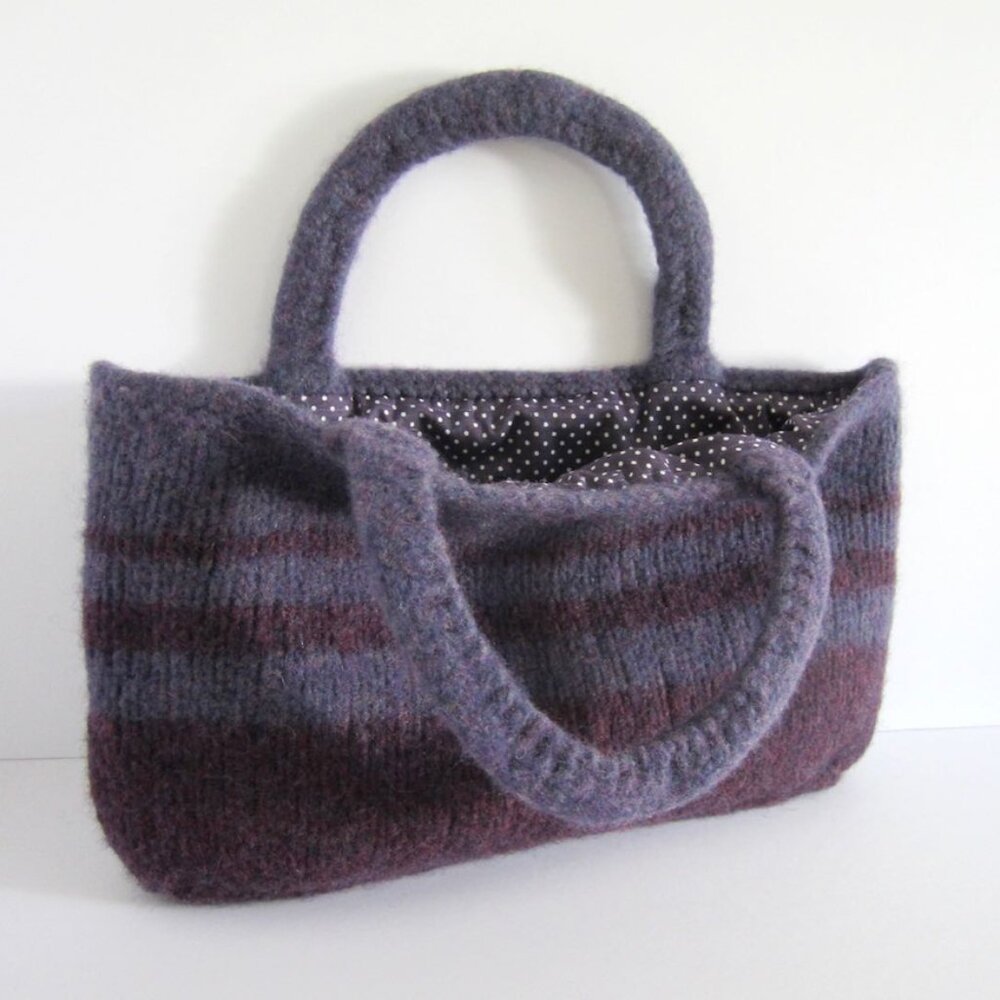 Handmade 🇨🇦 NWOT Hand Knit Wool Felt Tote/Bag with Cotton Lining